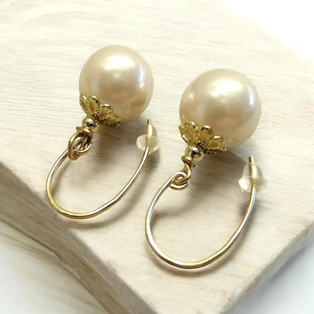 Blush Mother of Pearl Drop Earrings in Gold