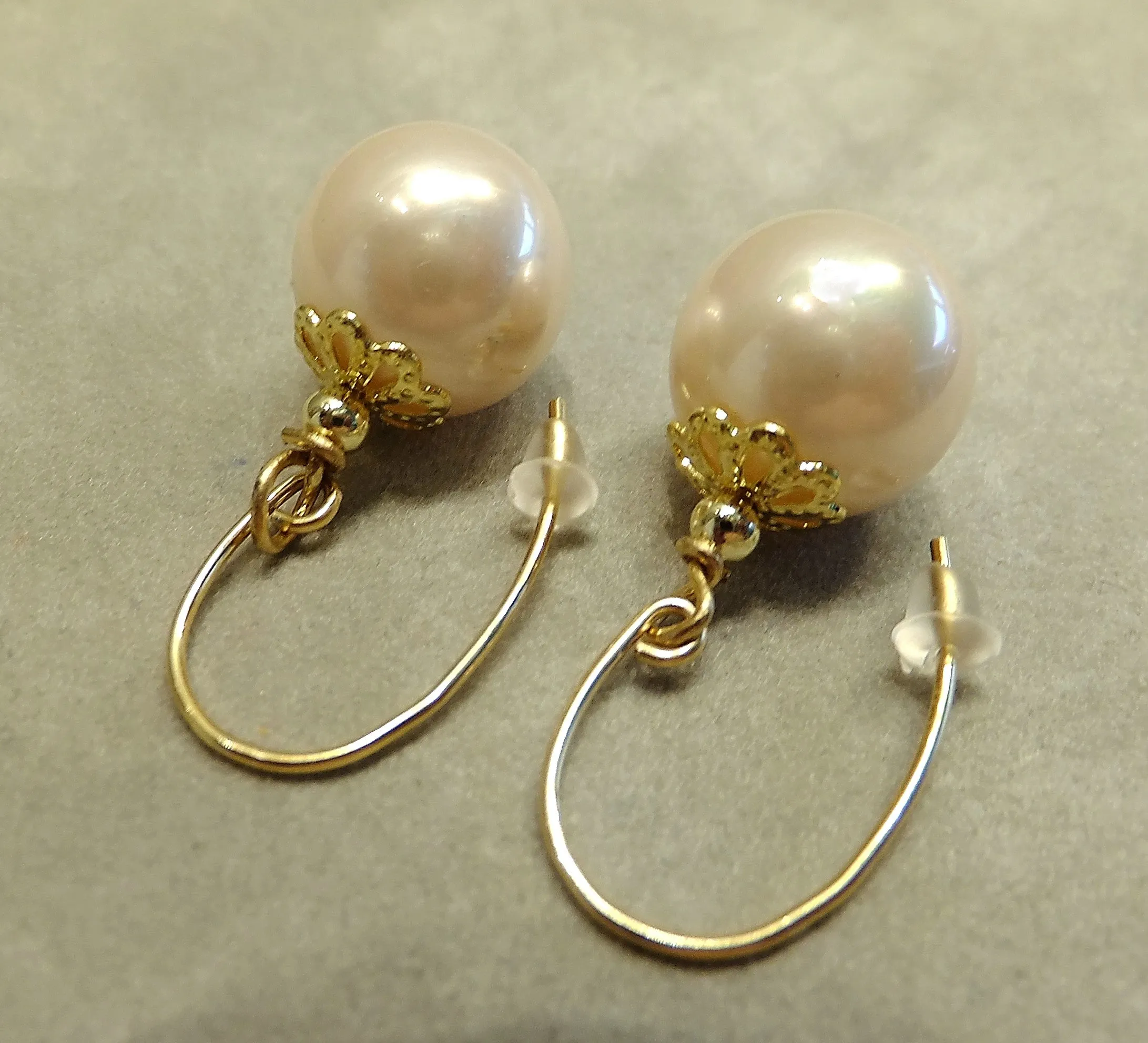 Blush Mother of Pearl Drop Earrings in Gold