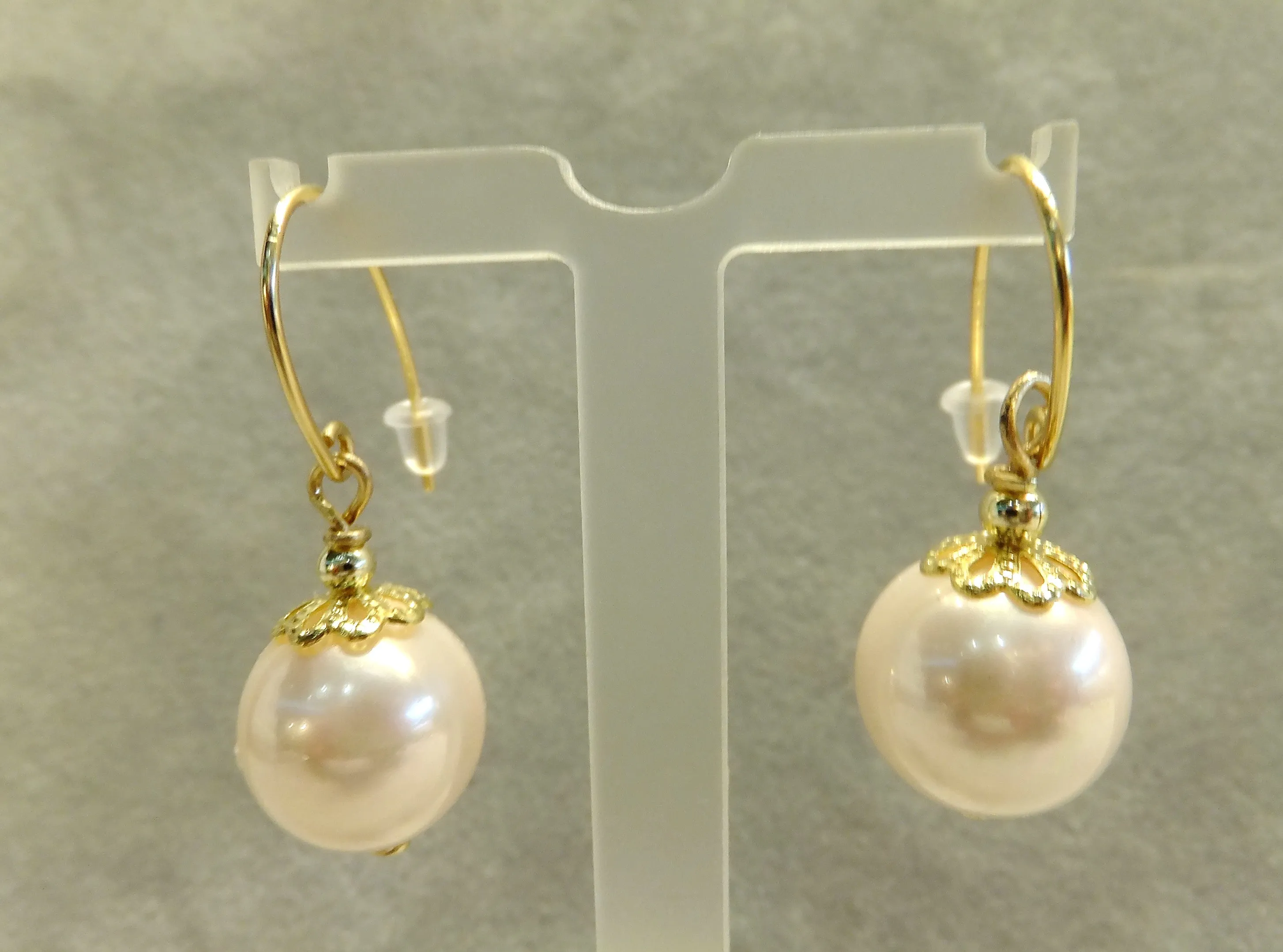 Blush Mother of Pearl Drop Earrings in Gold