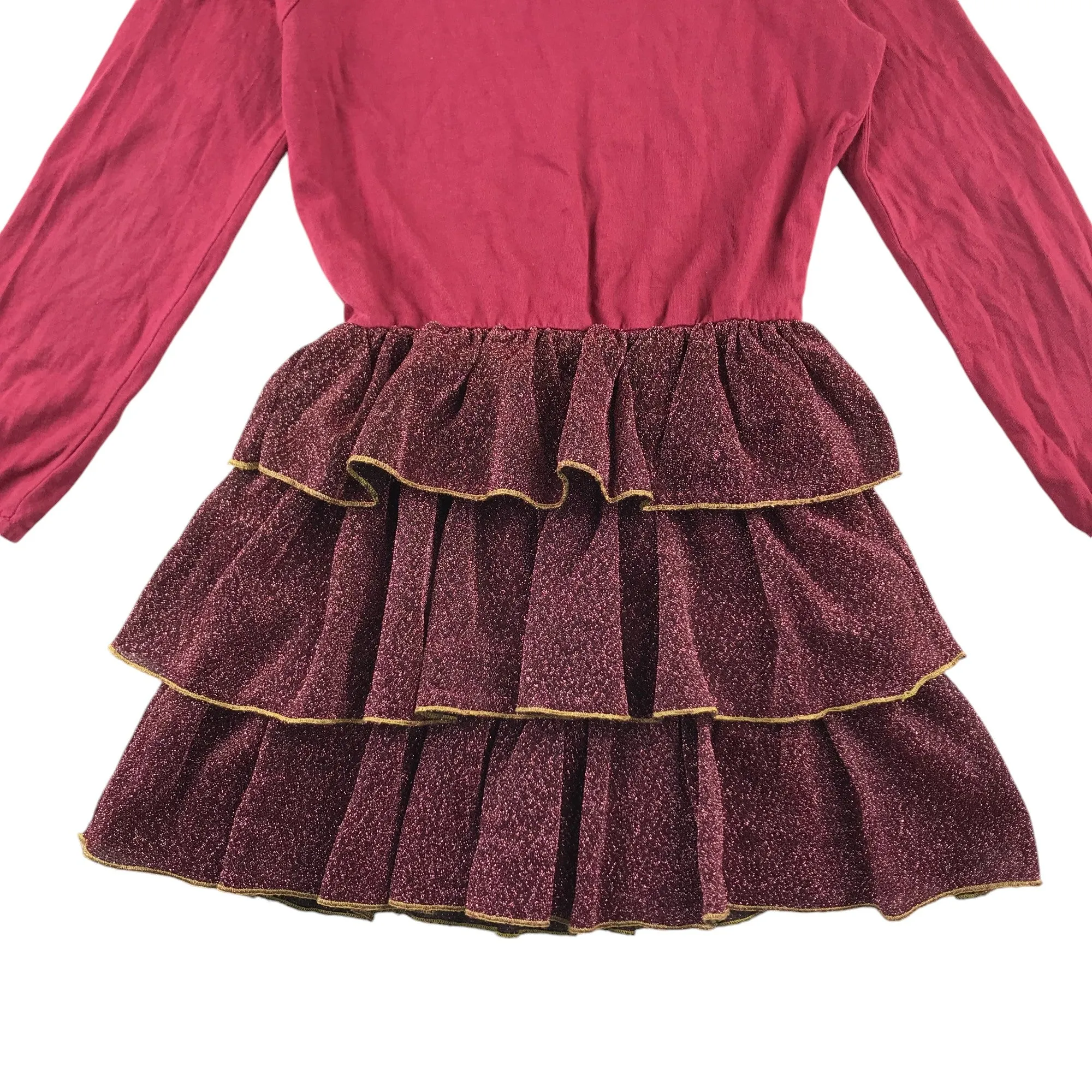 Boden dress 5-6 years burgundy sparkly layered skirt long sleeve