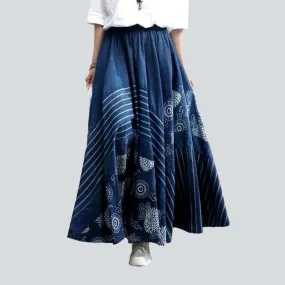 Bohemian flared long denim skirt