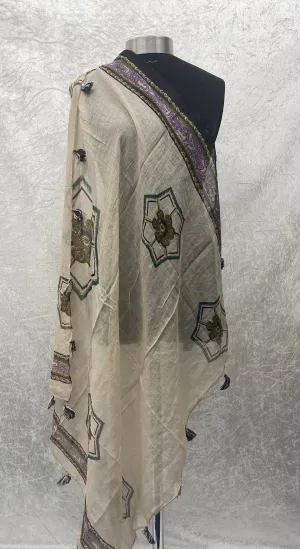 Bordered Cream -  Ethnic Square Scarf