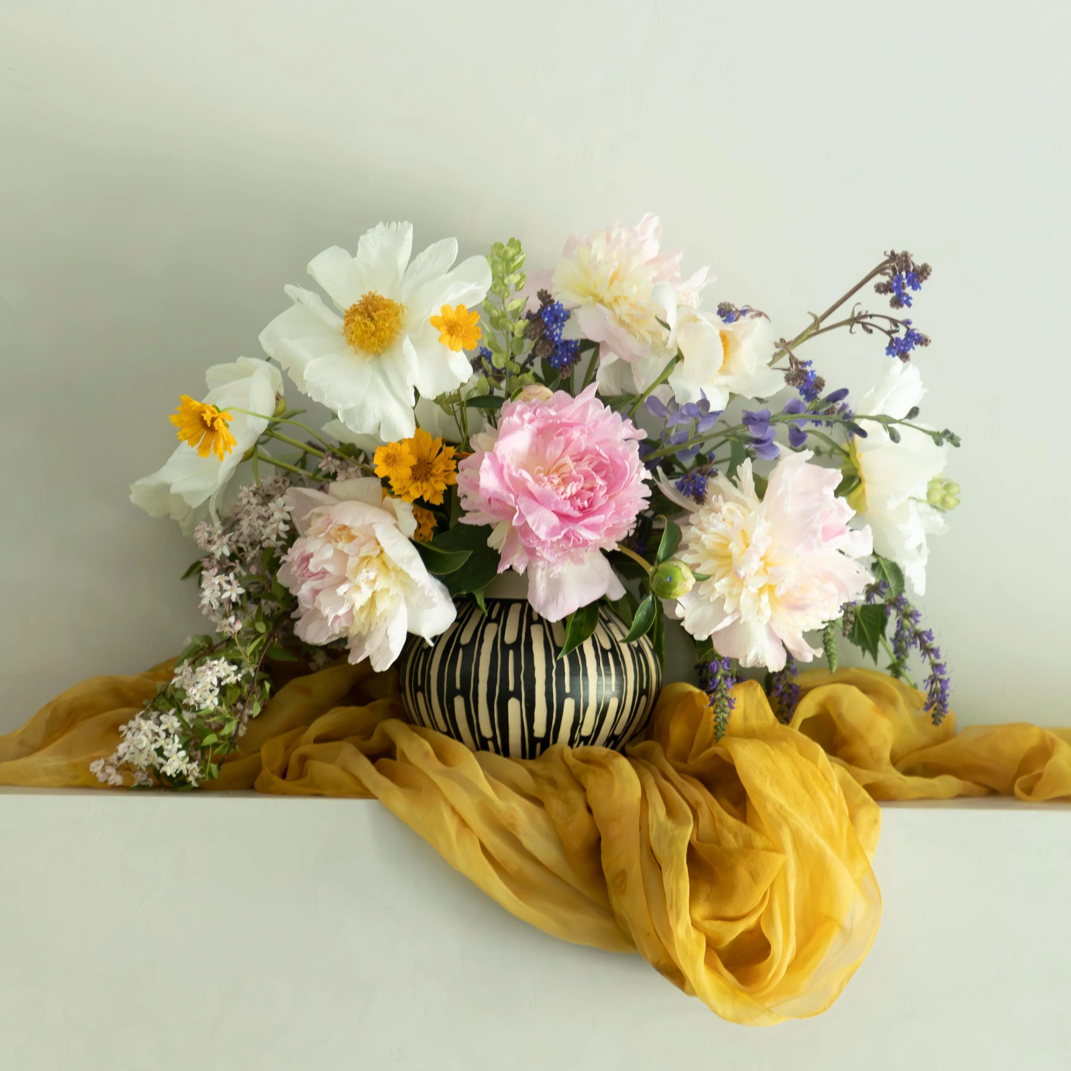 Botanical Print Sheer Silk Table Runner {Marigold & Chrysanthemum}