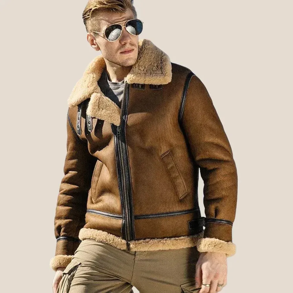 Brown Sheepskin Shearling Jacket for Men