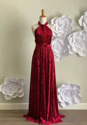 Burgundy Crushed Velvet Infinity Dress/ Wrap Convertible Bridesmaid Dress,J23-22