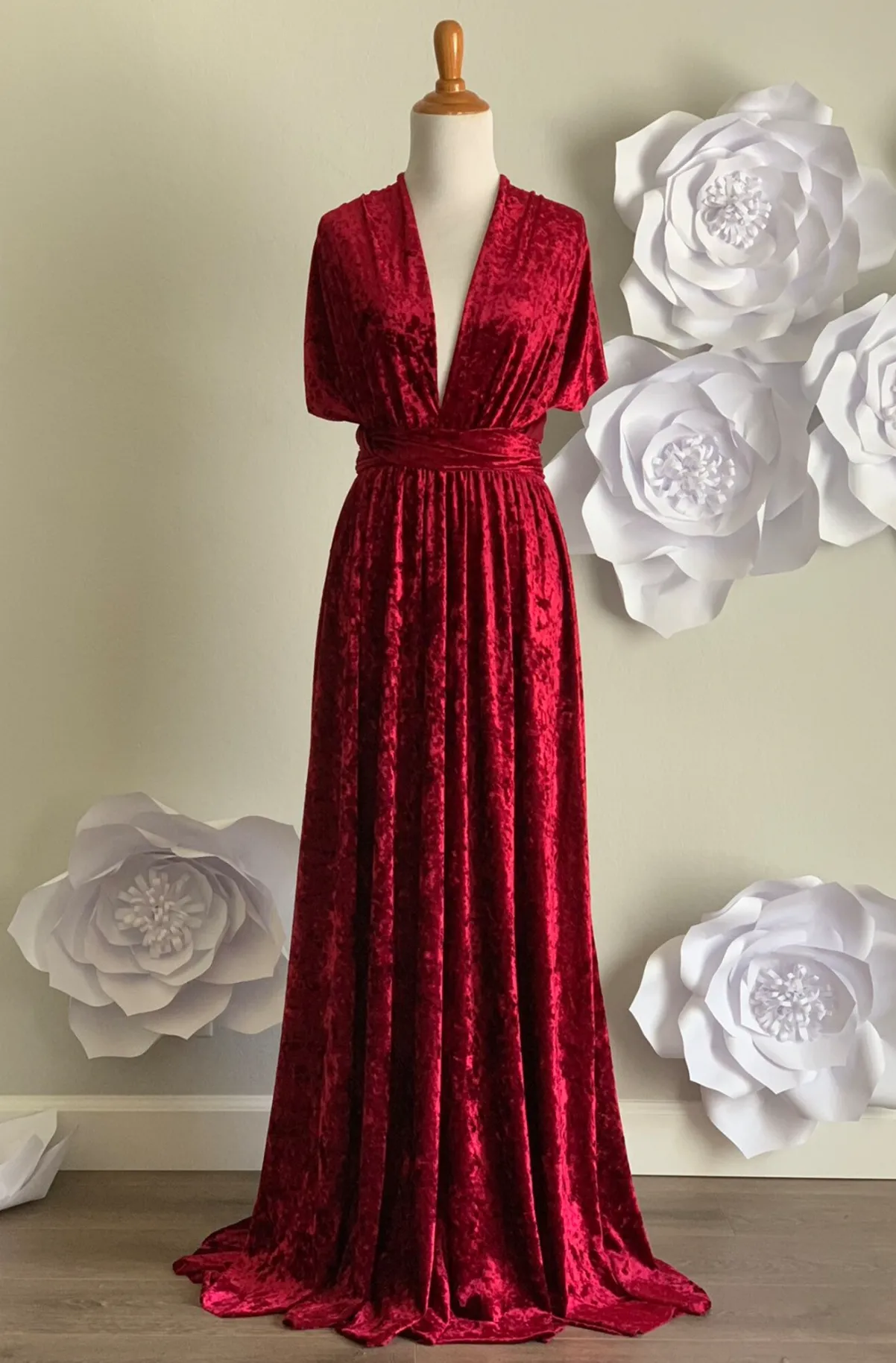 Burgundy Crushed Velvet Infinity Dress/ Wrap Convertible Bridesmaid Dress,J23-22