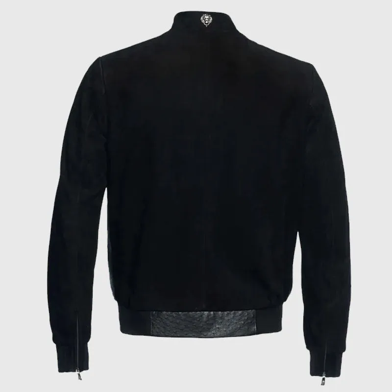 Buy Best Style Black Suede & Ostrich Leather Blouson Jacket