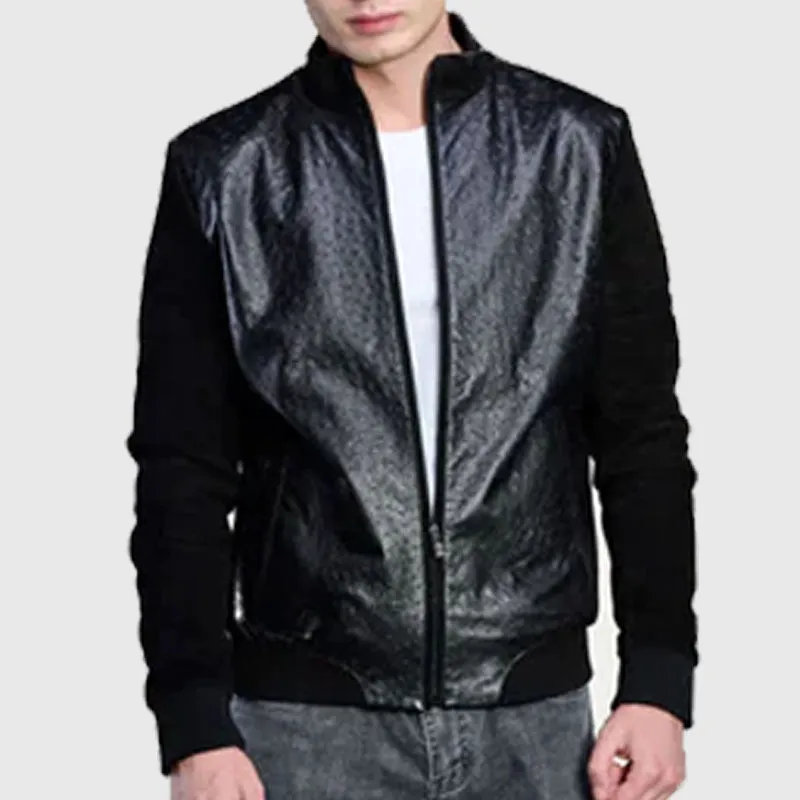 Buy Best Style Black Suede & Ostrich Leather Blouson Jacket