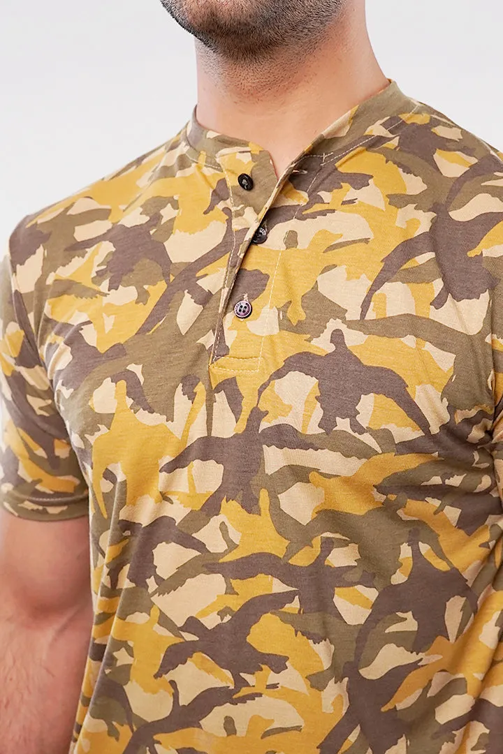 Camouflage Henley T-Shirt - Brown