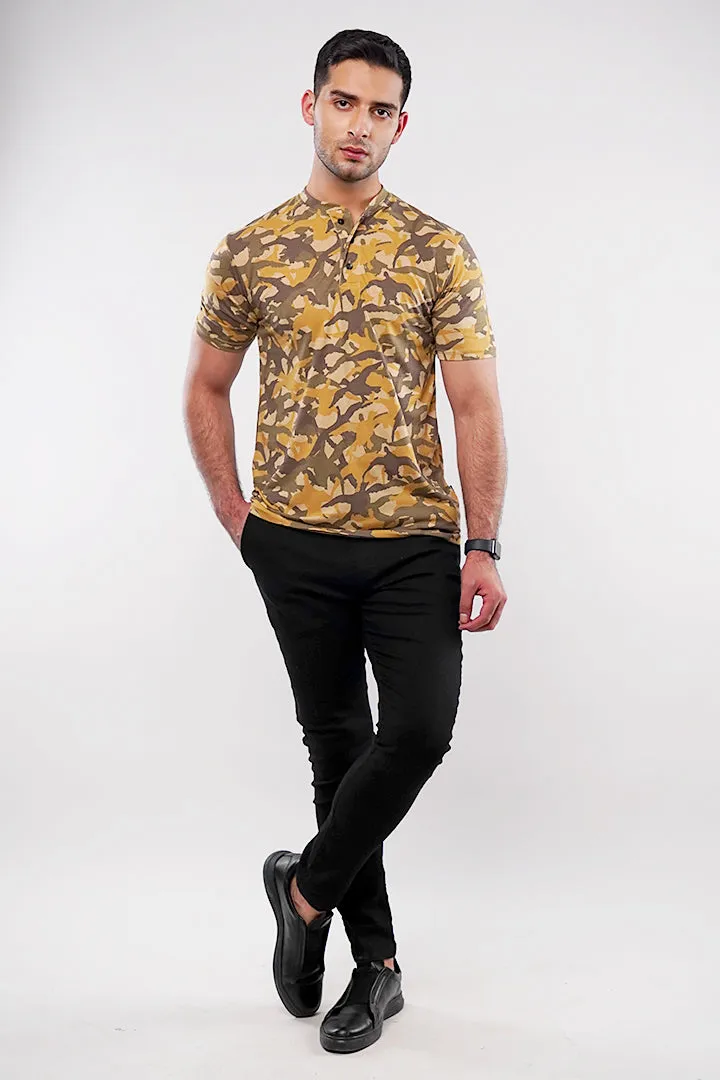 Camouflage Henley T-Shirt - Brown