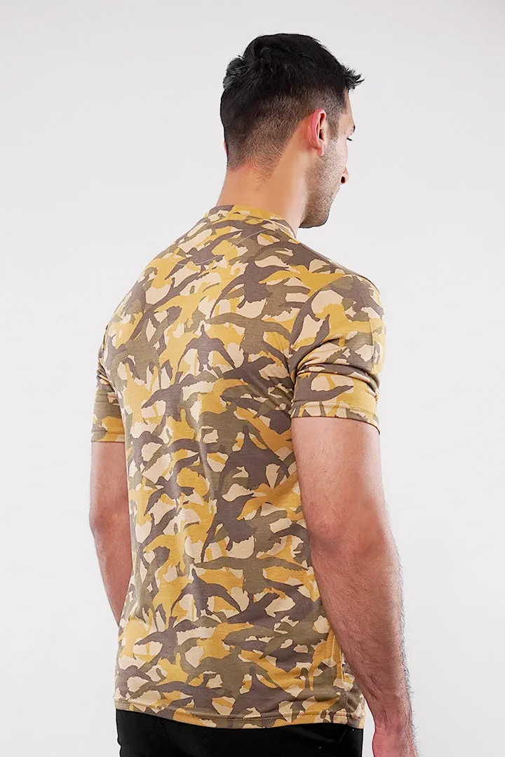 Camouflage Henley T-Shirt - Brown