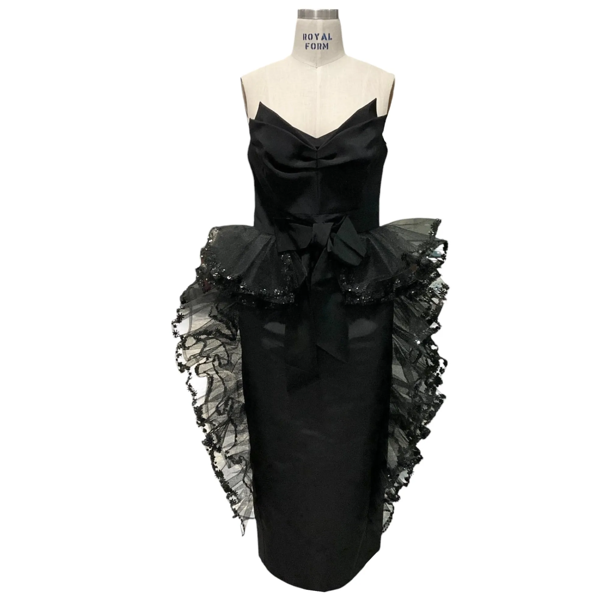 Carolina Herrera Black Ruffled Strapless Tulle Cocktail Dress