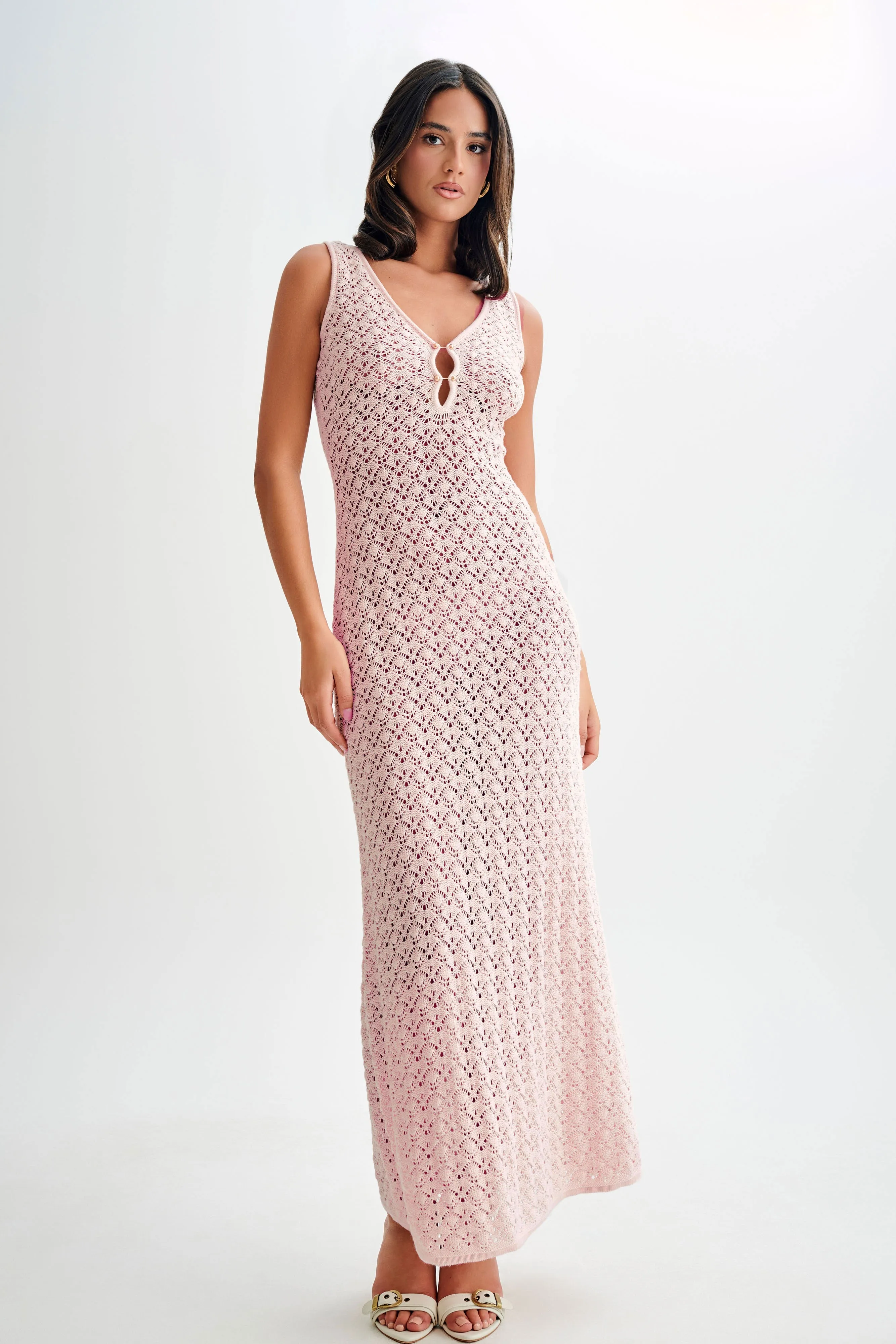 Carter Crochet Sleeveless Maxi Dress - Powder Pink