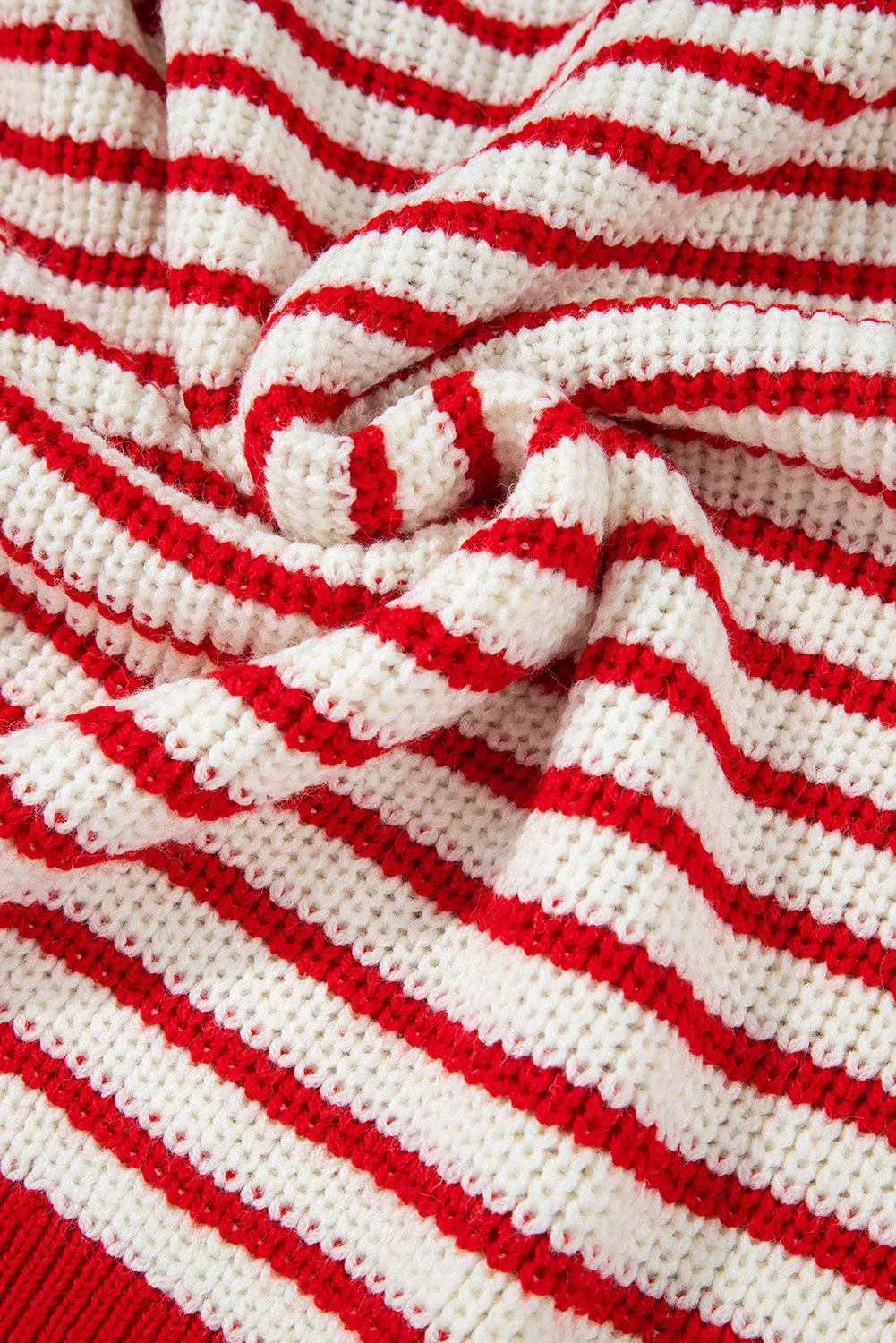 Casual Red and White Striped Lantern Sleeve Sweater