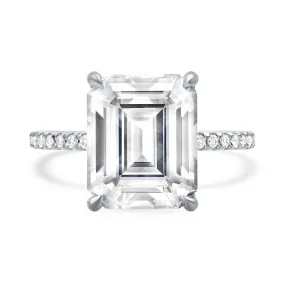 Charles & Colvard Emerald Cut Forever One Thin Pave Engagement Ring