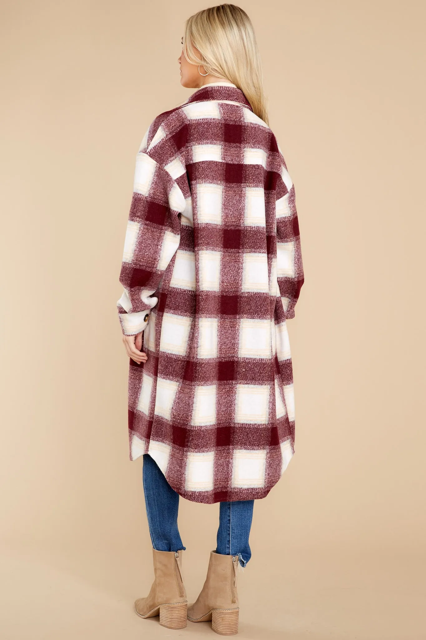 Chill Time Burgundy Plaid Coat