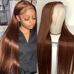 Chocolate Brown Straight Lace Front Wigs 13x4 Lace Front Human Hair Wig Standard Density Crystal HD Lace Wig Baby Hair Affordable Wig for Chic Women Colored #4