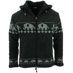 Chunky Wool Knit Animal Hoodie - Elephant