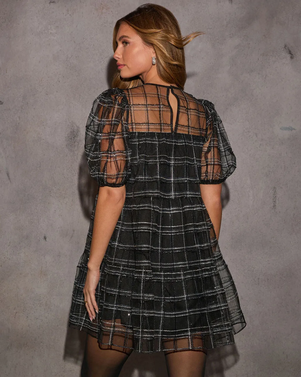 Clarabelle Mesh Plaid Mini Dress