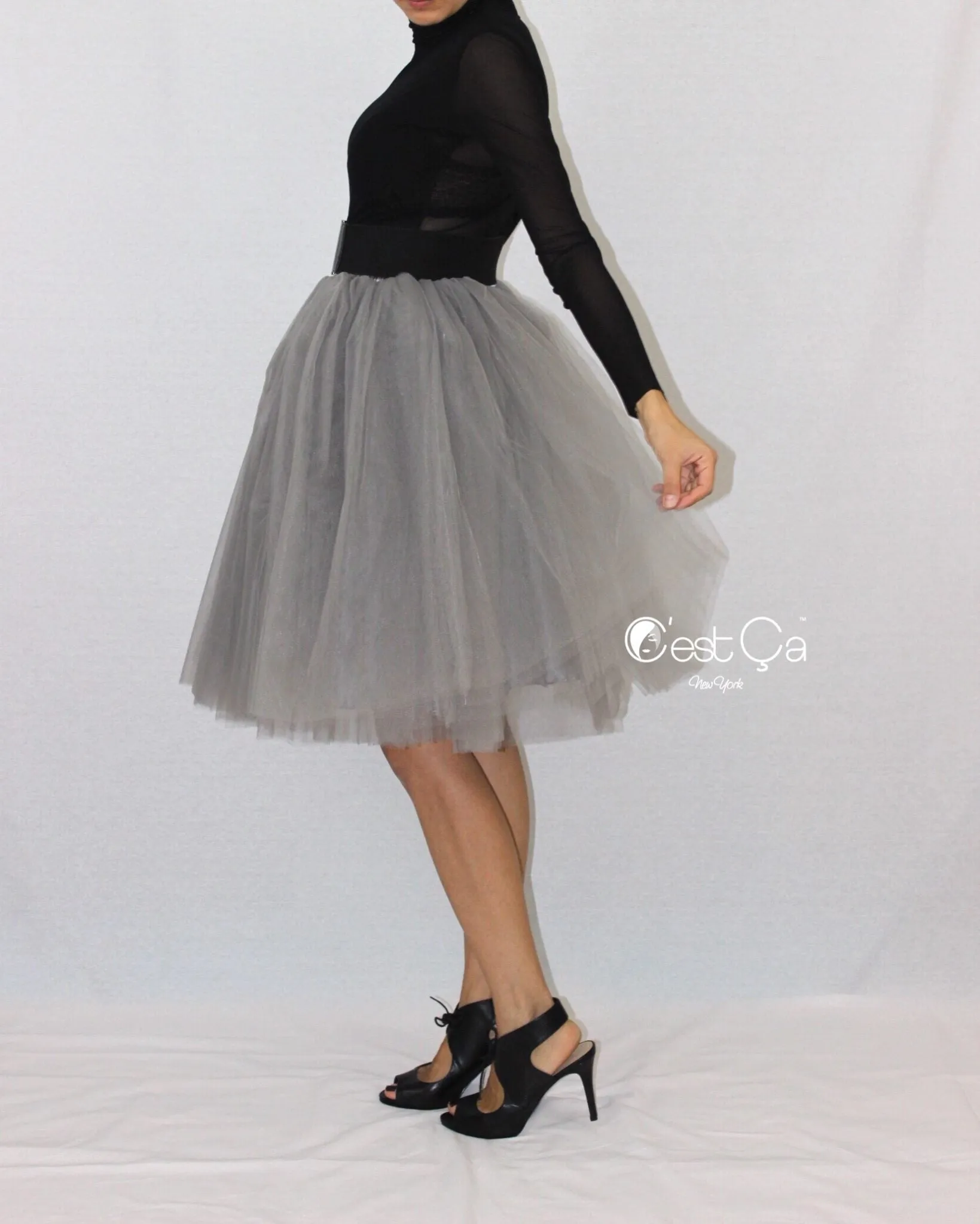 Clarisa Ash Gray Tulle Skirt - Midi