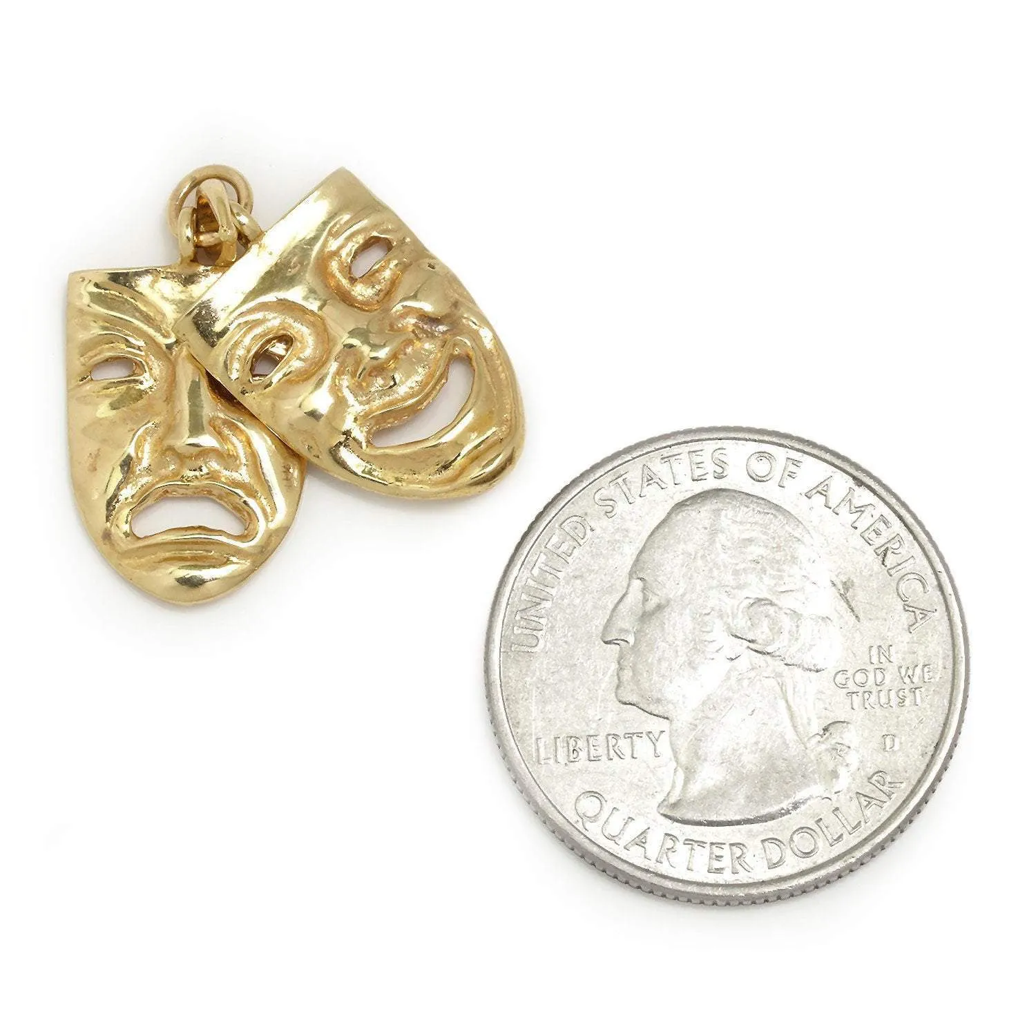 Comedy & Tragedy Masks Pendant 14K Yellow Gold