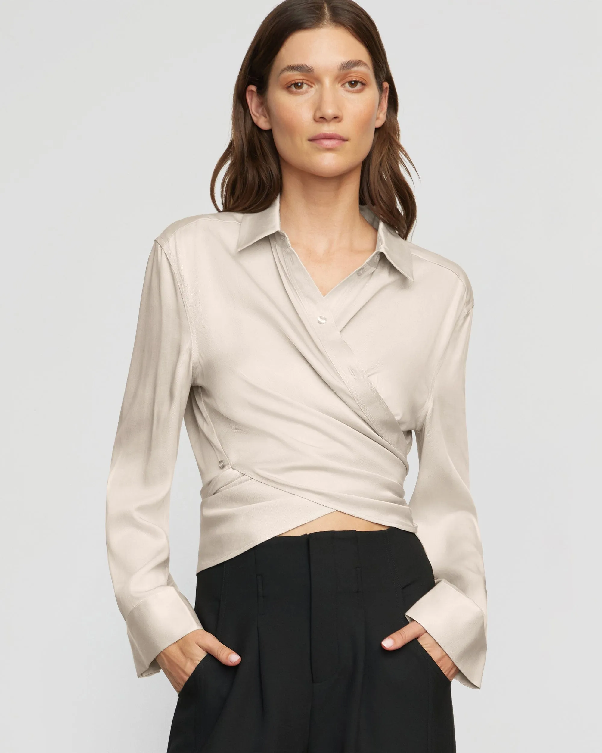 Cory Satin Tencel Wrap Blouse