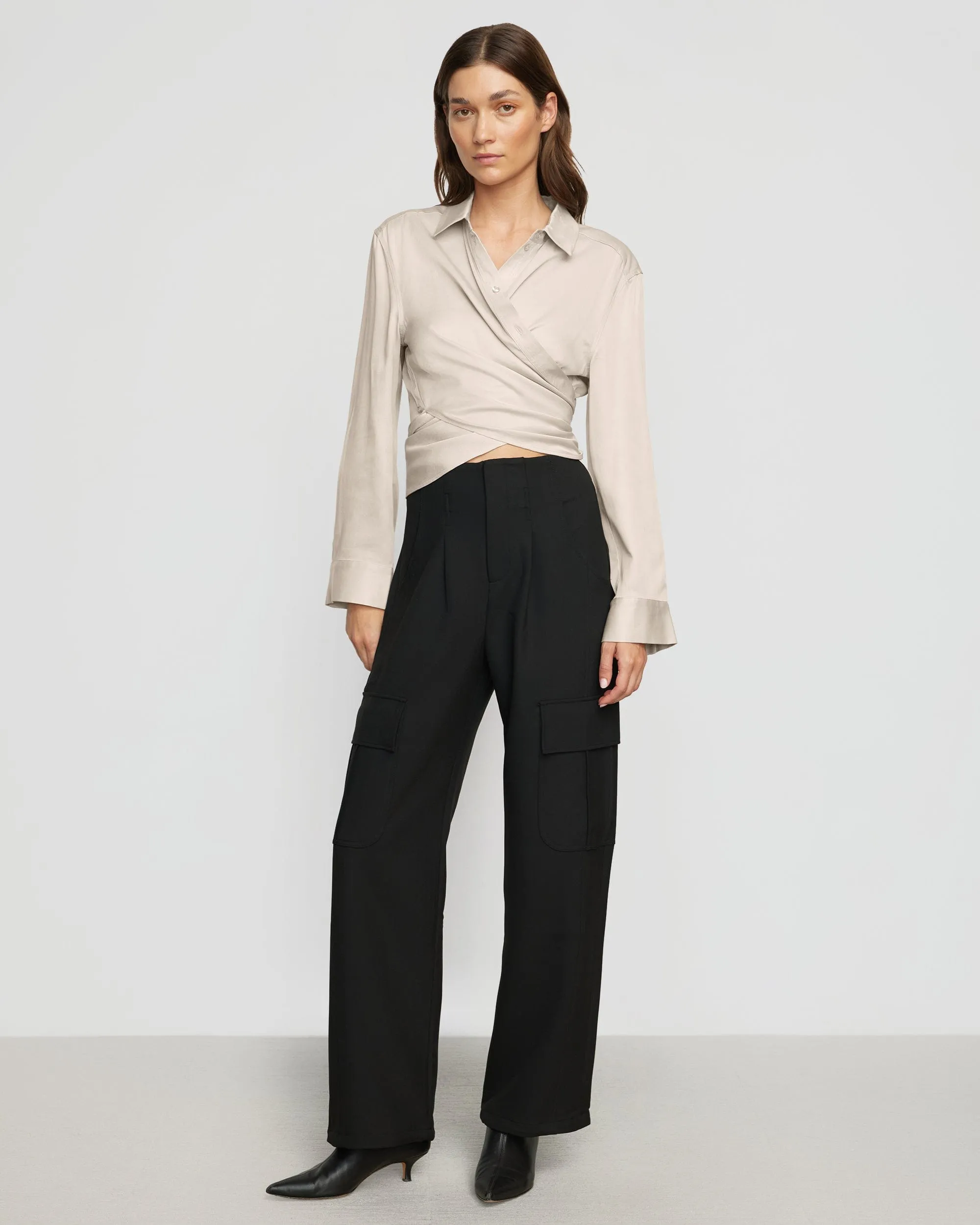 Cory Satin Tencel Wrap Blouse