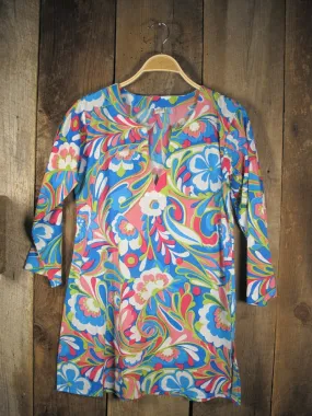 Cotton Tunic Top in Retro Floral