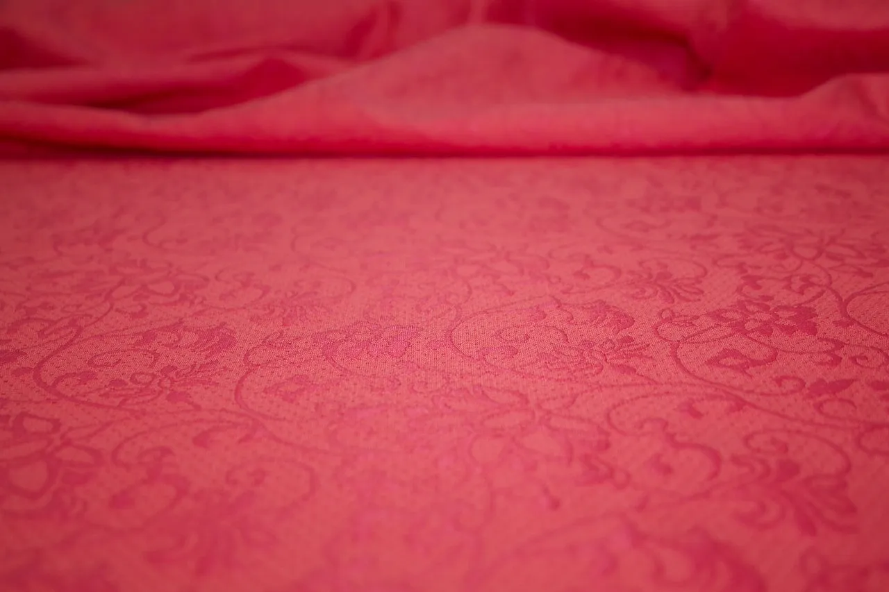 Cotton/Linen Brocade - Poppy/Pink