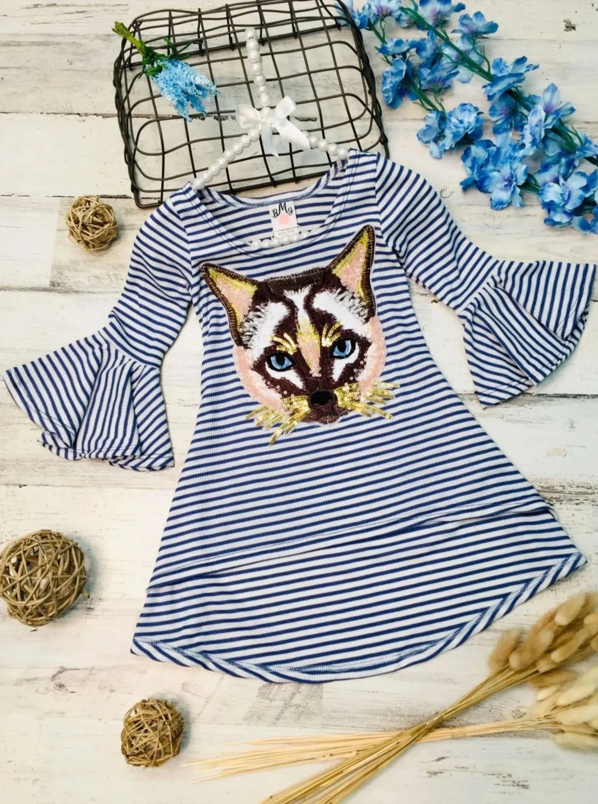 Cute Kitty Striped Hi-Lo Tunic