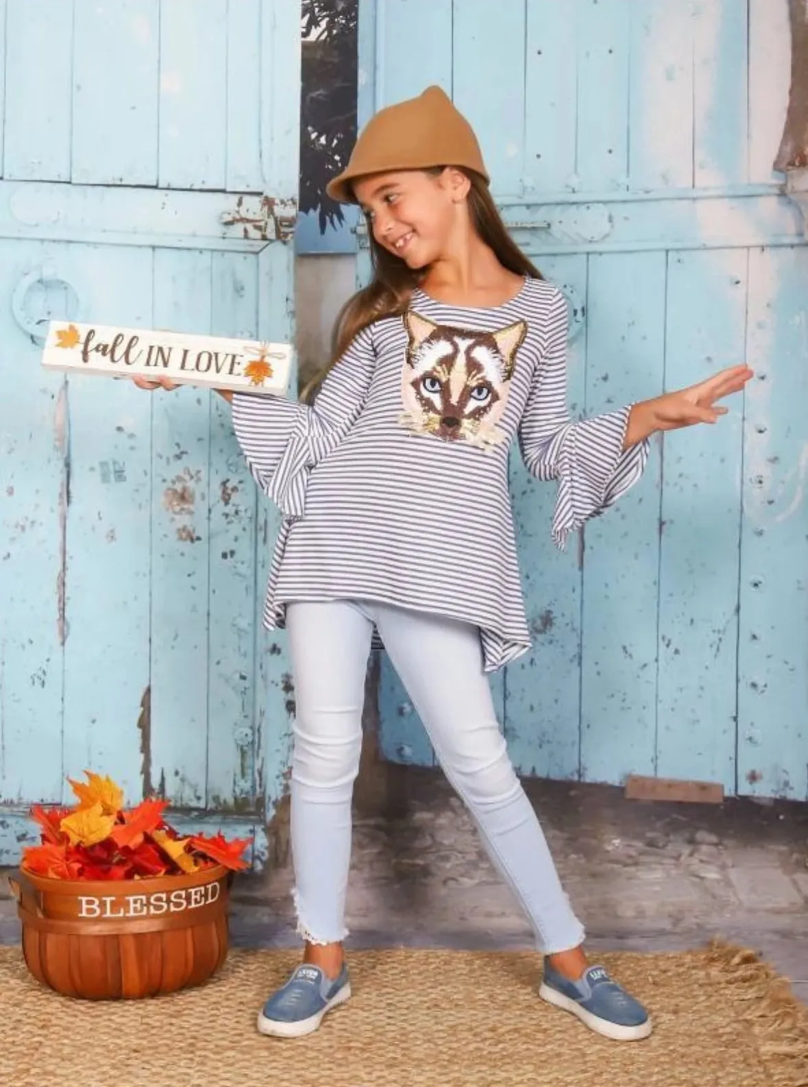 Cute Kitty Striped Hi-Lo Tunic