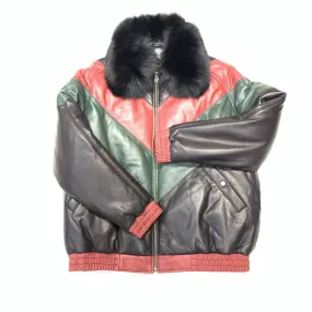 Daniels Leather Men's Multi-Color Quilted Lambskin Fox Collar Biker Jacket