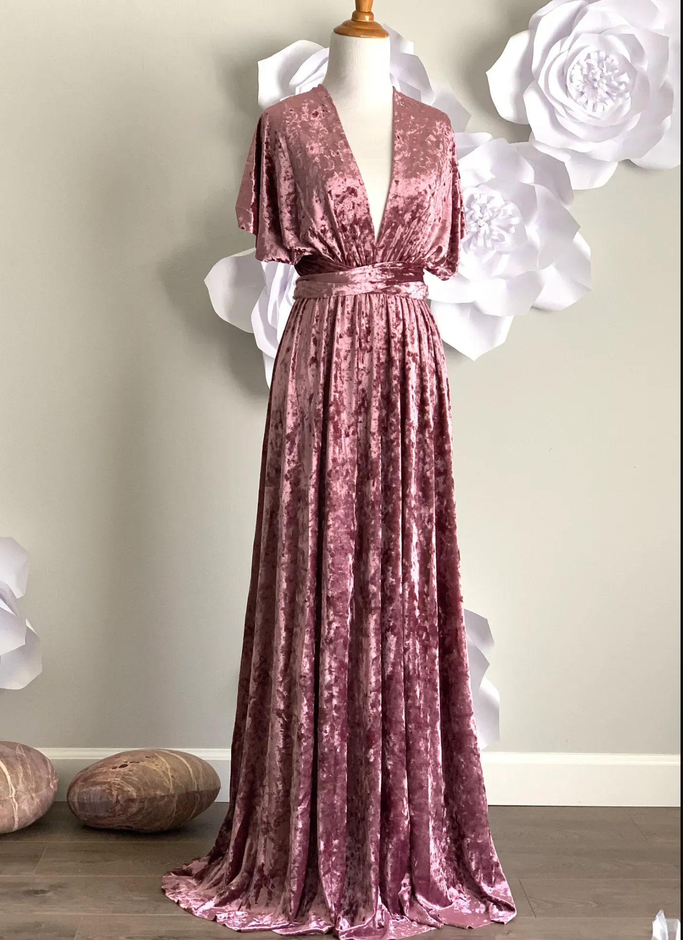 Dark Mauve Crushed Velvet Infinity Dress/ Wrap Convertible Bridesmaid Dress,J23-29