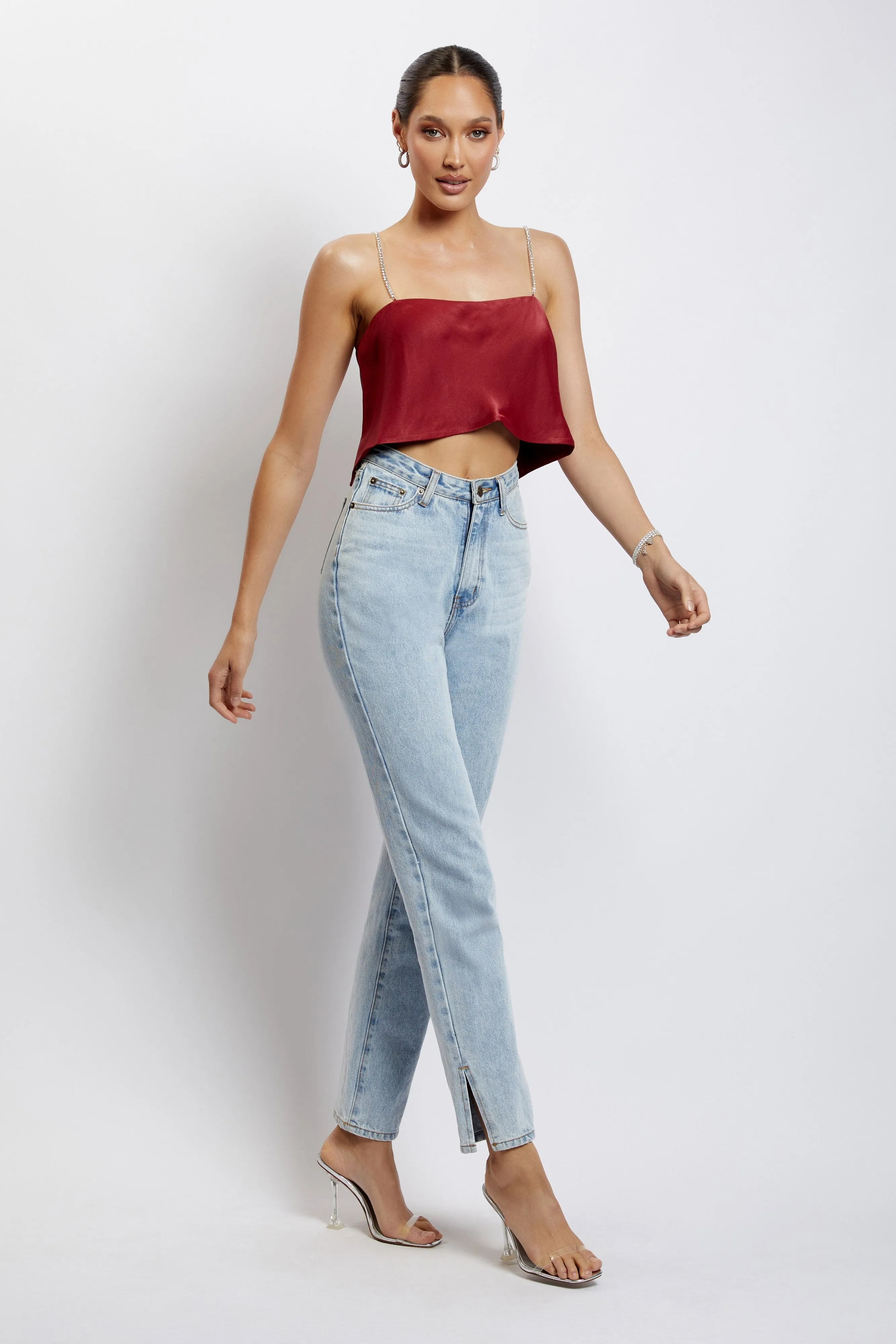 Dayana Straight Cut Crop Top - Wine