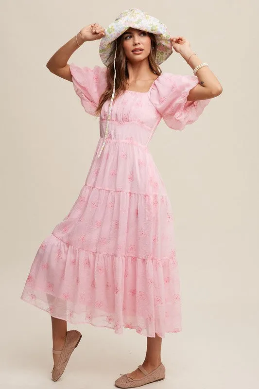 Dee Dee Flower Embroidered Puff Sleeve Maxi Dress