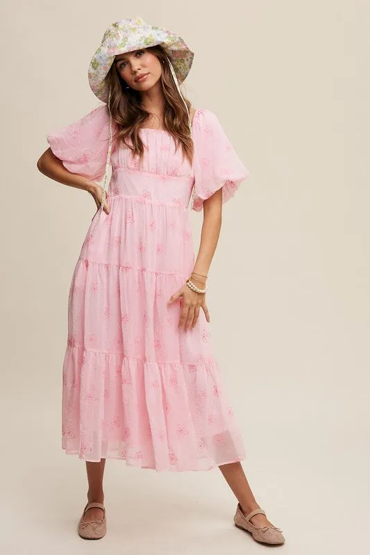 Dee Dee Flower Embroidered Puff Sleeve Maxi Dress