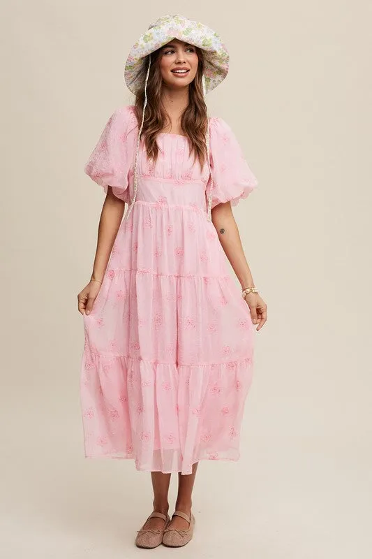 Dee Dee Flower Embroidered Puff Sleeve Maxi Dress