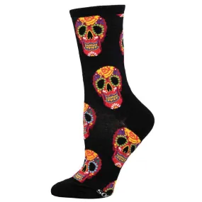 Dia De Los Muertos, Sugar Skull (Black/Red) Crew Socks S/M