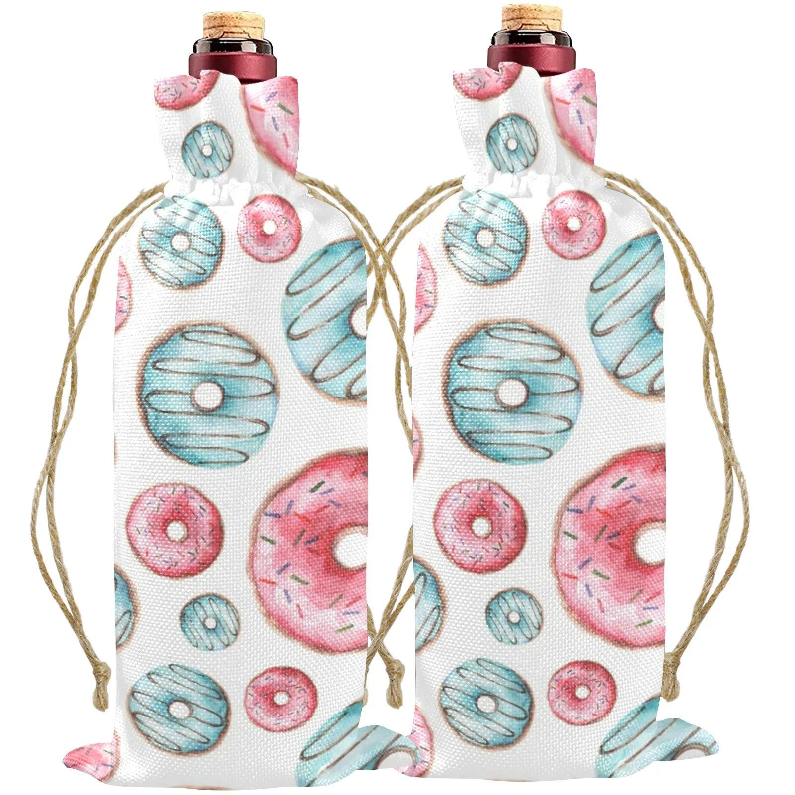 Donuts Linen Wine Bottle Bag