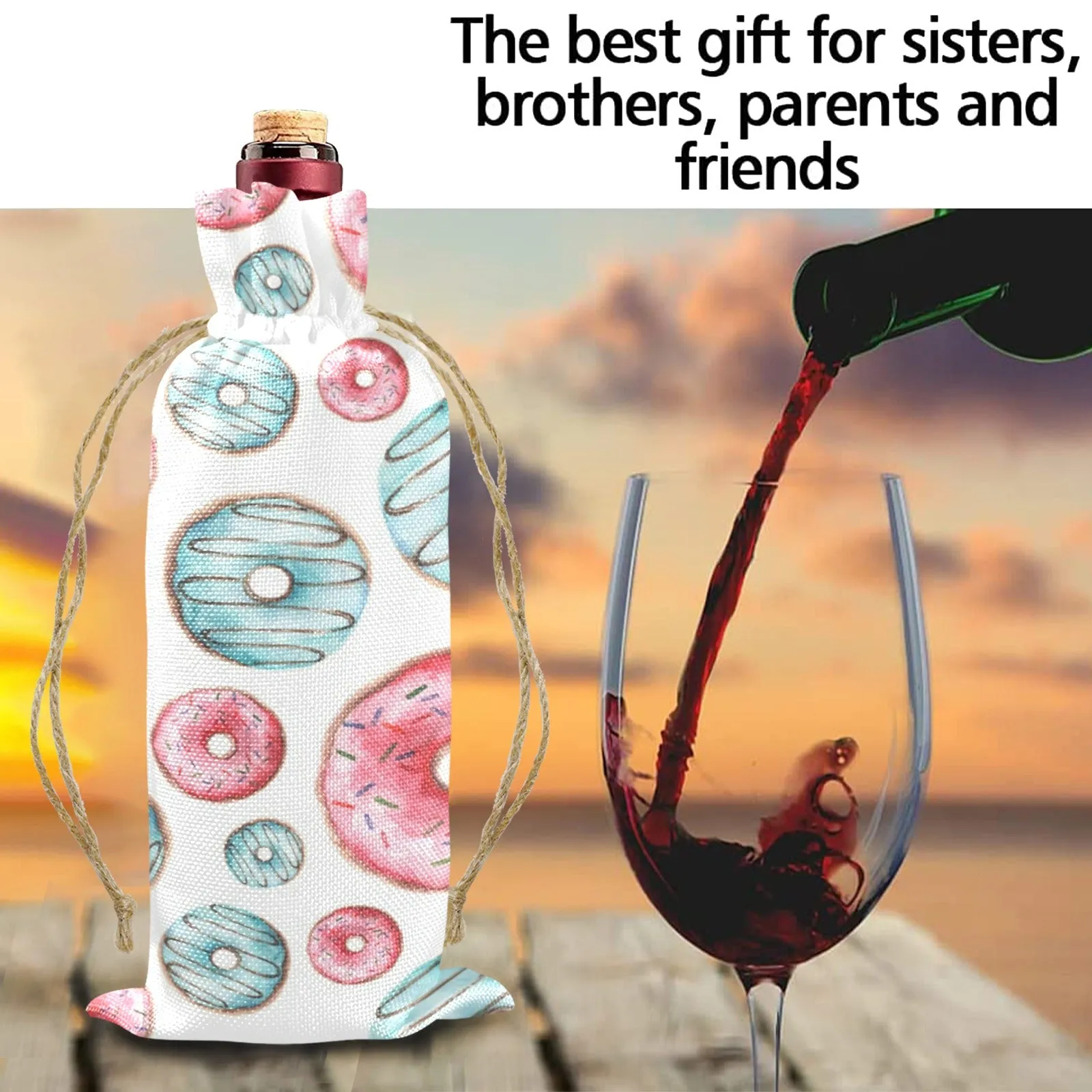 Donuts Linen Wine Bottle Bag