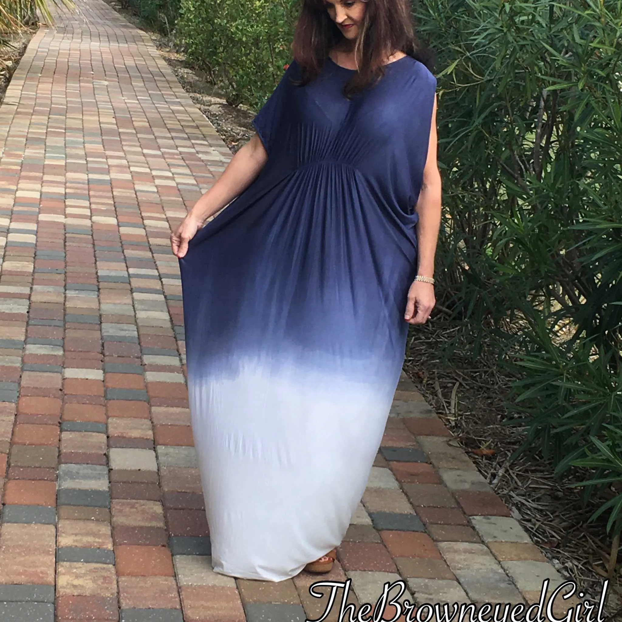 Dreaming Caribbean Boho Tie-Dye Ombre Blue Maxi