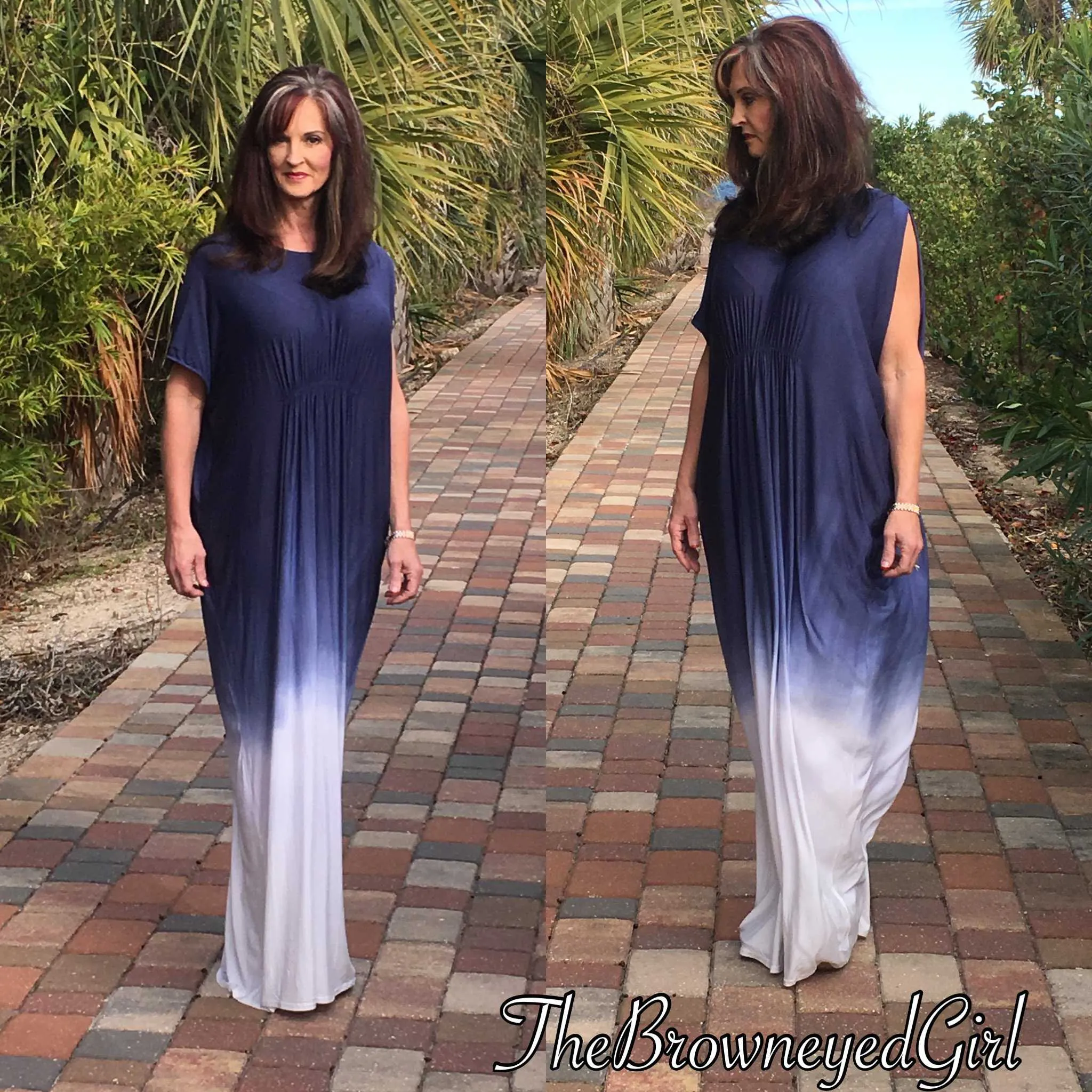 Dreaming Caribbean Boho Tie-Dye Ombre Blue Maxi