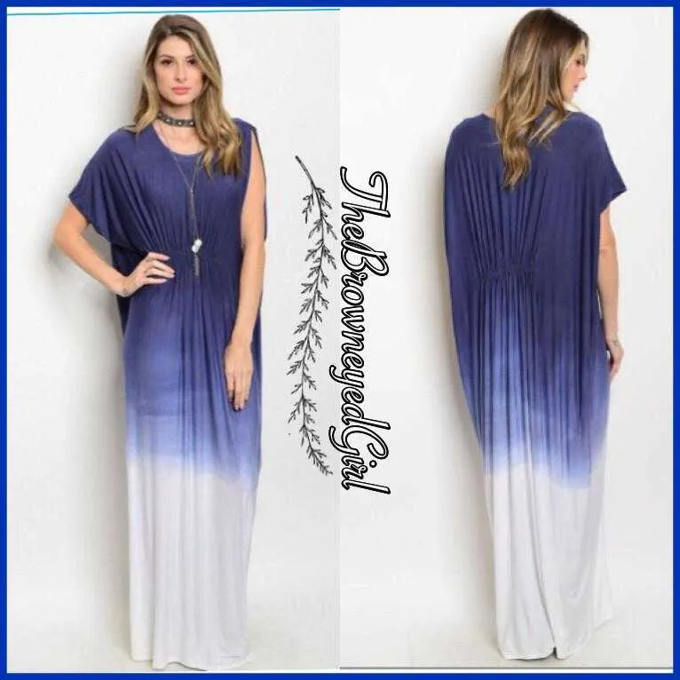 Dreaming Caribbean Boho Tie-Dye Ombre Blue Maxi