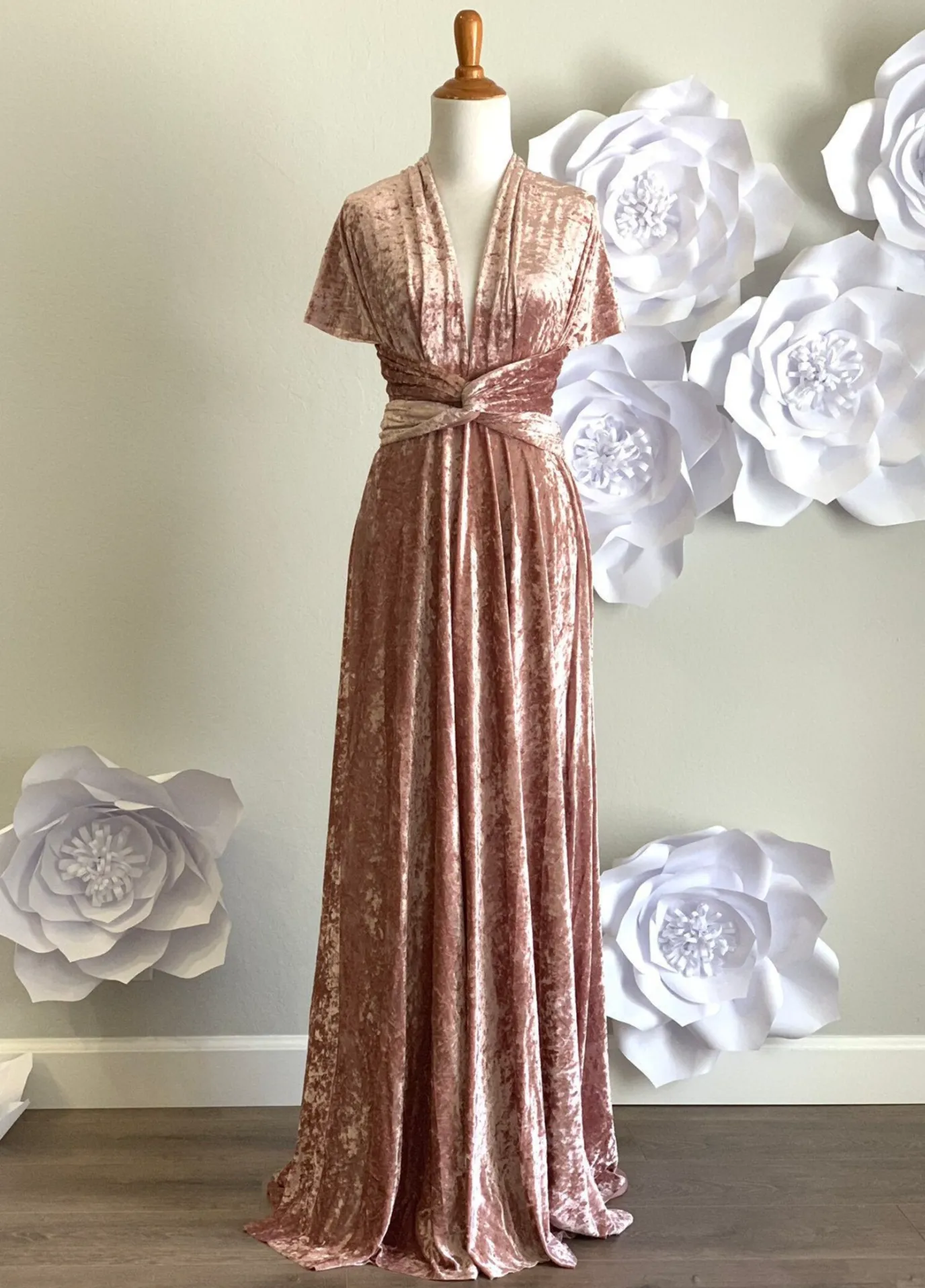 Dusty Rose Crushed  Velvet Infinity Dress/ Wrap Convertible Bridesmaid Dress,J23-9