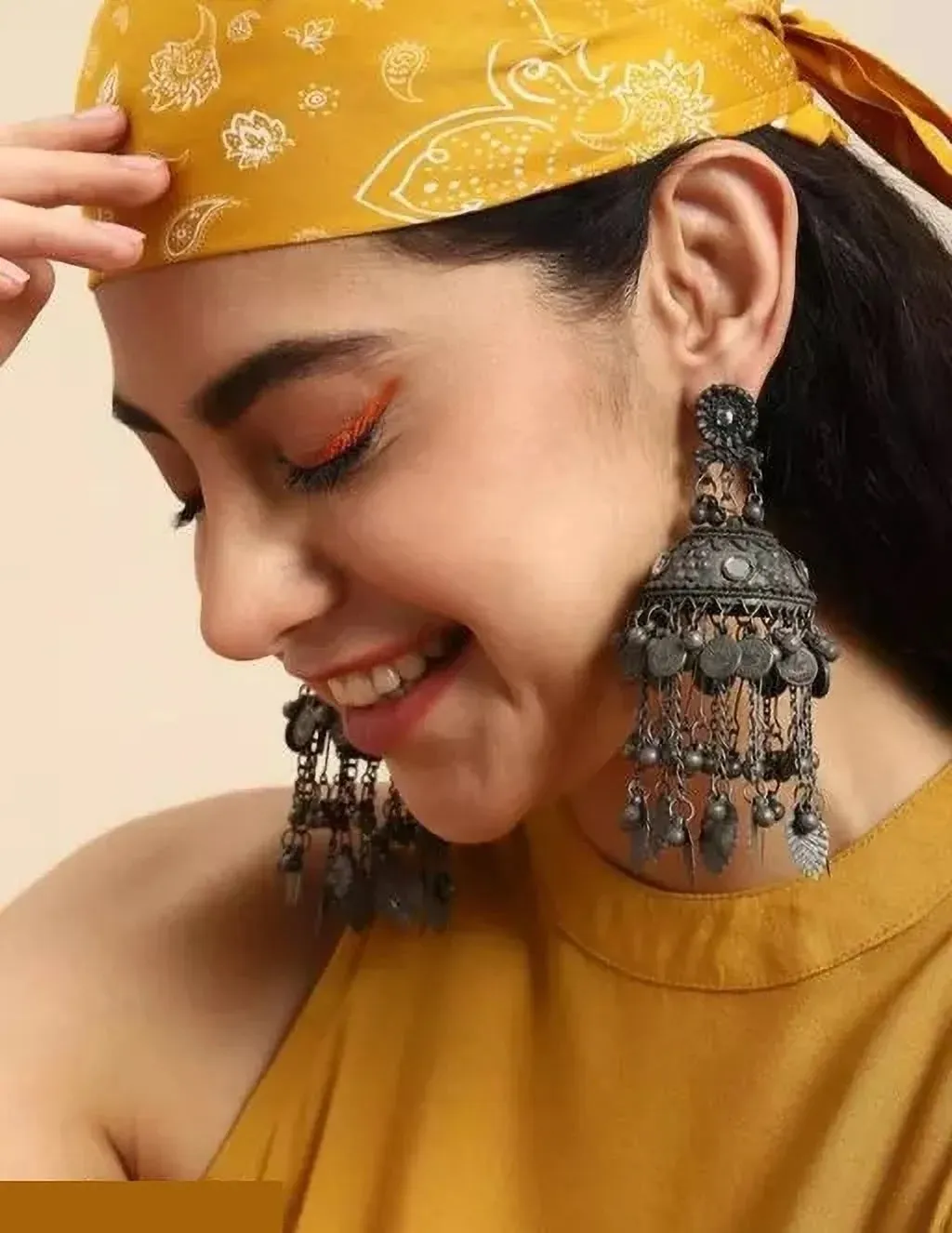 Elite Oxidised Silver Earring German Silver Jhumkas