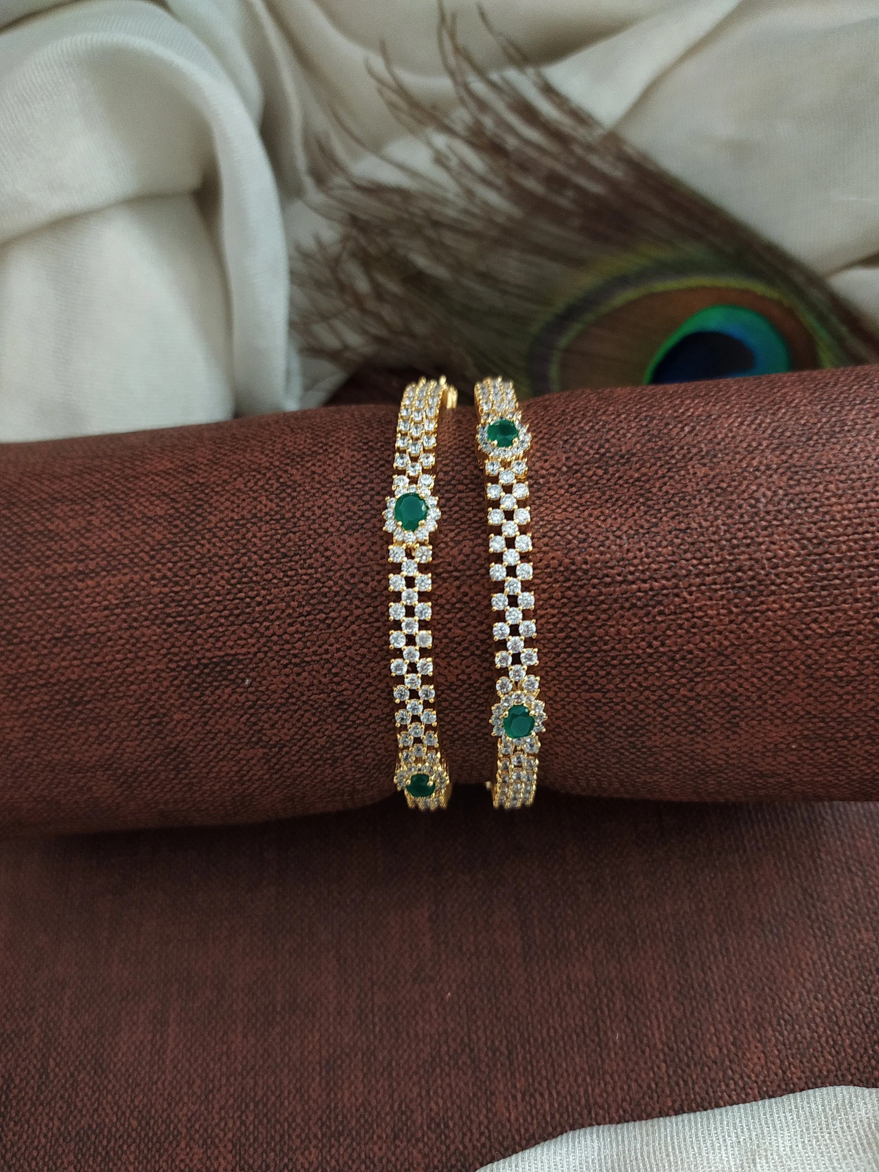 Embrace Coastal Elegance: Gold-Plated Green & Blue Zircοn Bangles