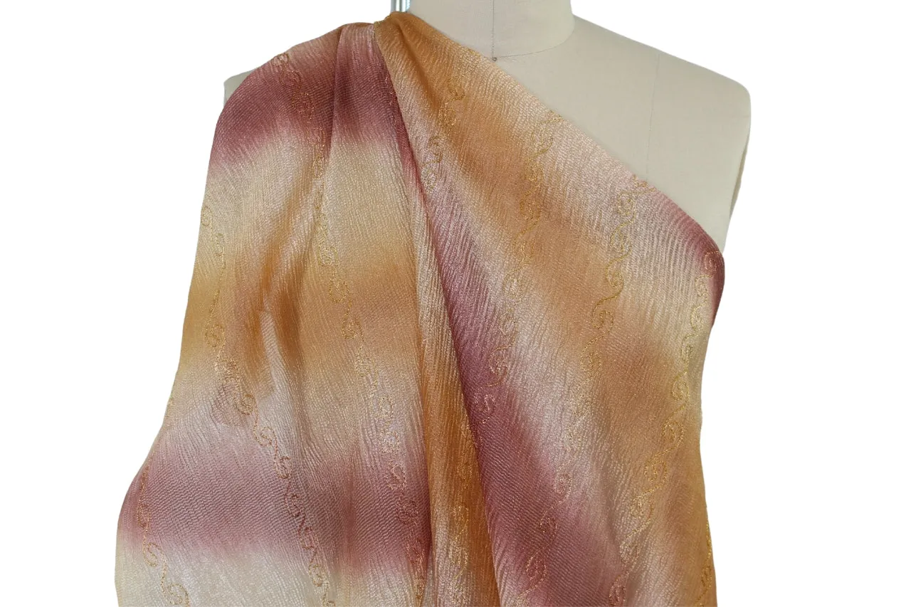 Embroidered Silk Cloqué Organza - Oranges/Golds