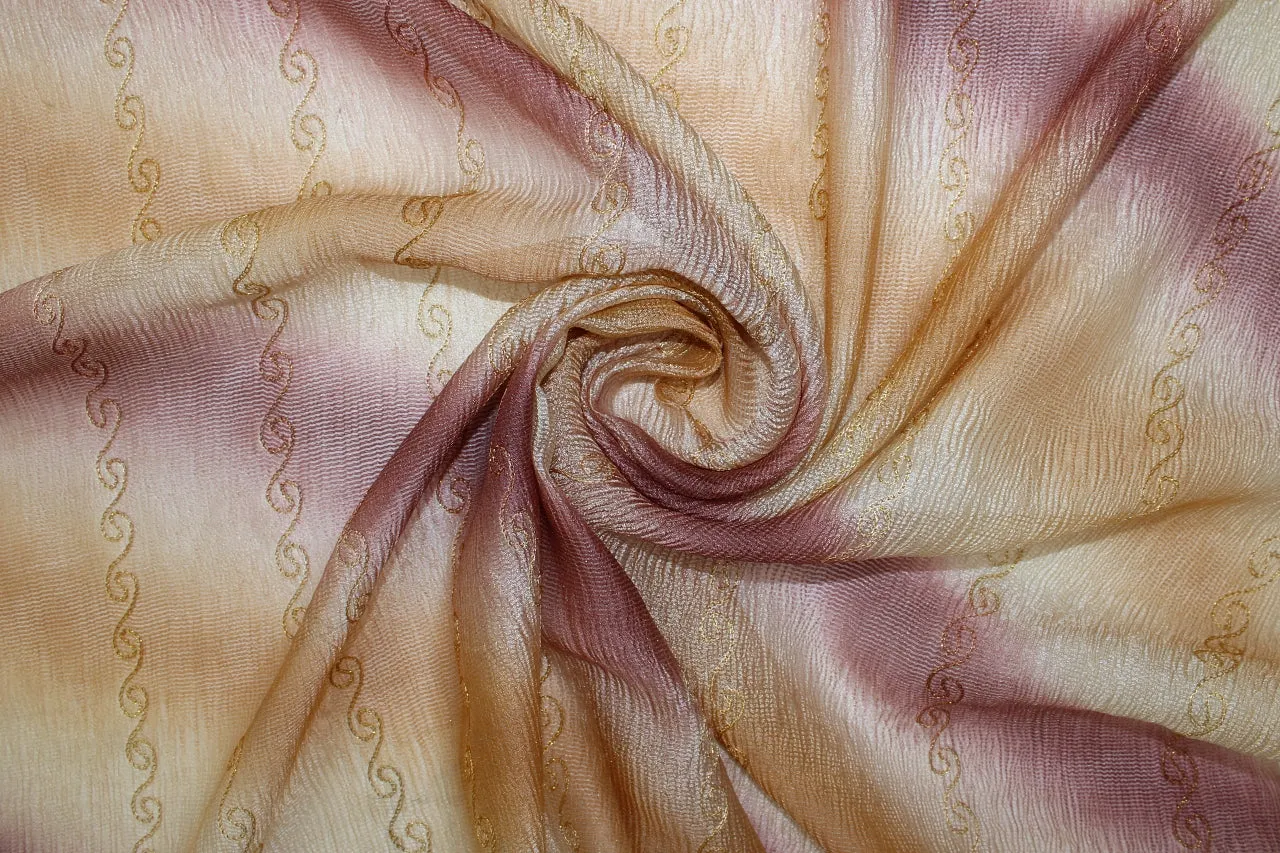 Embroidered Silk Cloqué Organza - Oranges/Golds