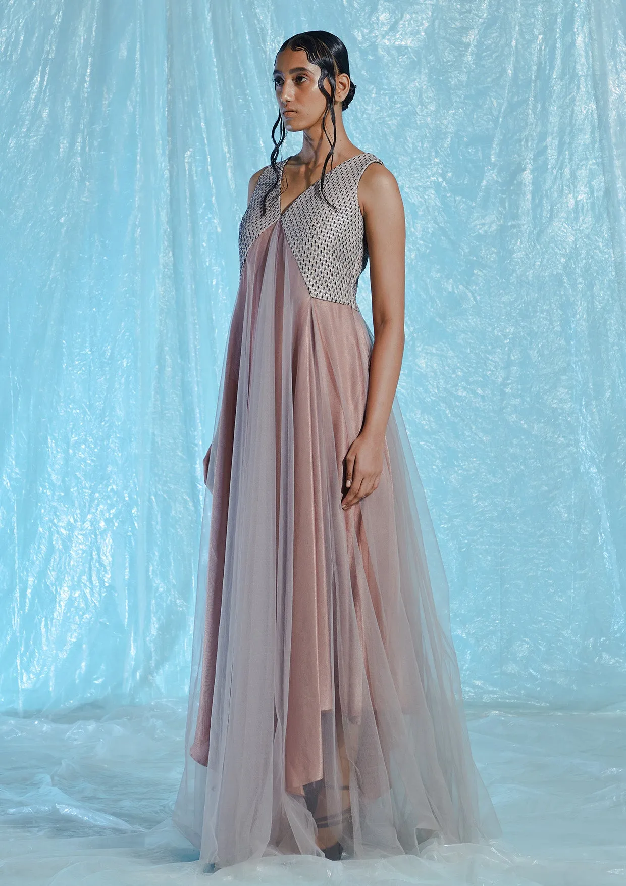 Embroidered Tulle Maxi Dress