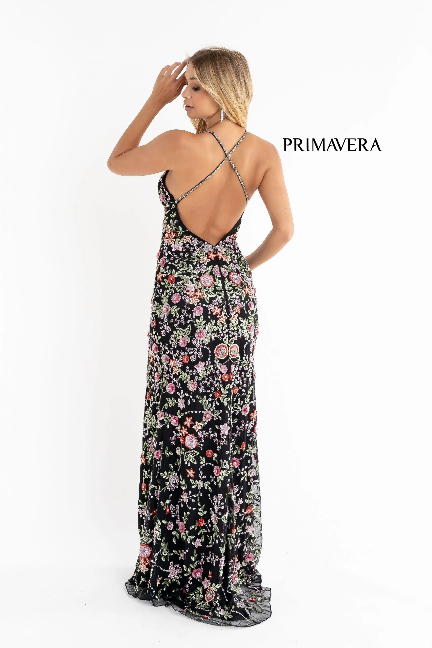 Everly | Floral Beaded Halter Neck Gown | Primavera 3073